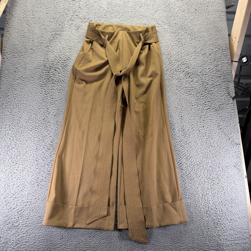 Anewsta Pant Womens XL Brown Polyester Paperbag Wide-Leg Preppy Boho Stretch